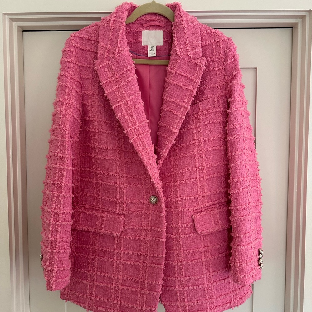 Elegant Pink Tweed Women's Jacket Blazer